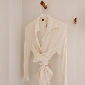 Free People Cotton Gauze Button Up with Tie